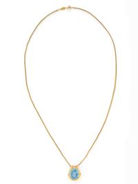 YELLOW GOLD, BLUE TOPAZ, AND DIAMOND PENDANT NECKLACE