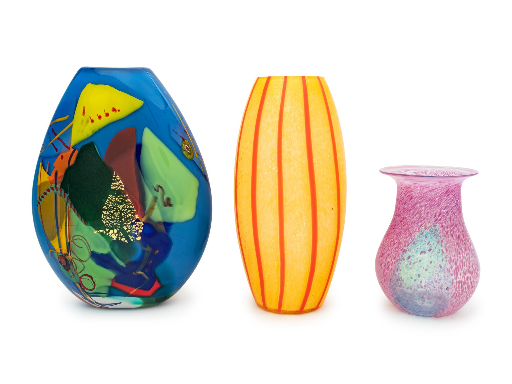 Two Swedish Glass Vases and a Murano Glass Vase