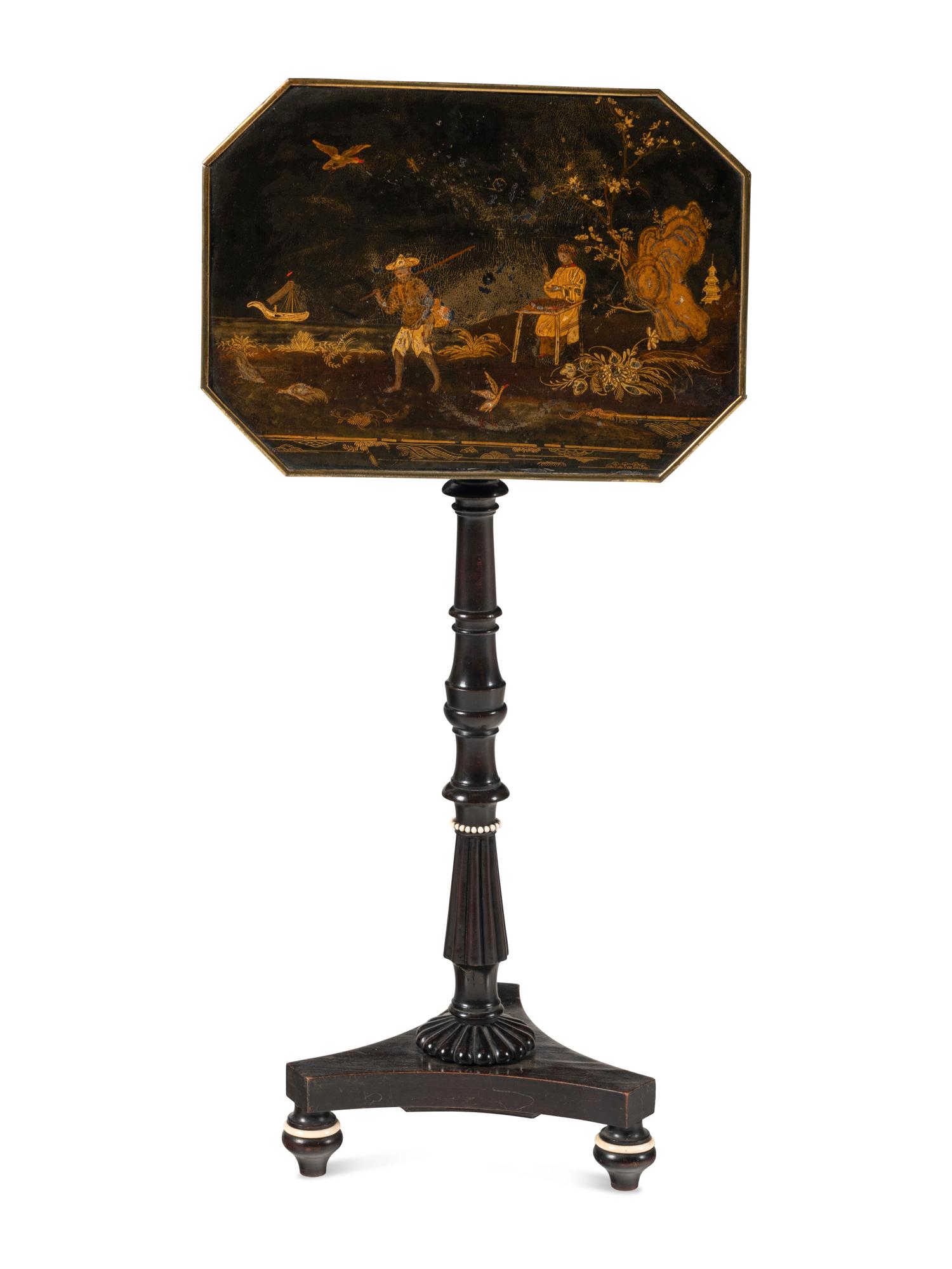 A Regency Black and Gilt-Japanned Tilt-Top Tea Table