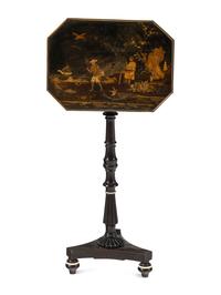 A Regency Black and Gilt-Japanned Tilt-Top Tea Table