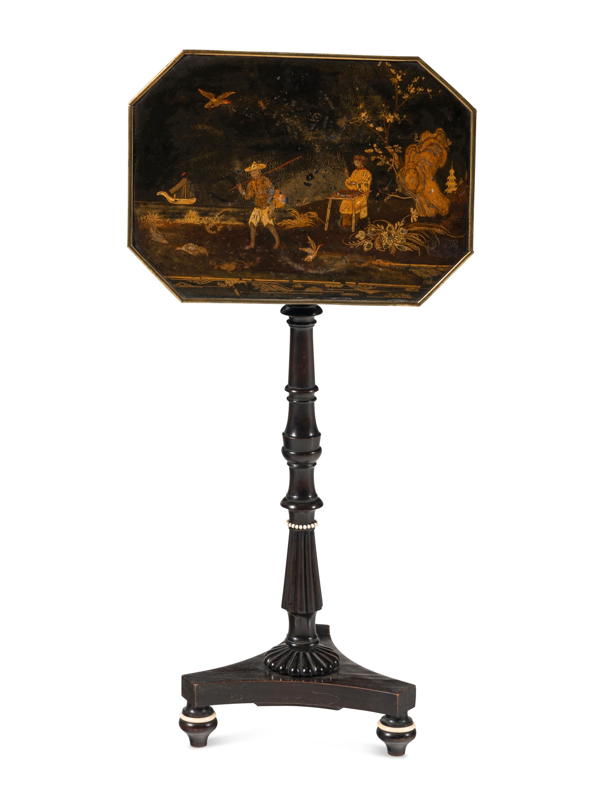 A Regency Black and Gilt-Japanned Tilt-Top Tea Table