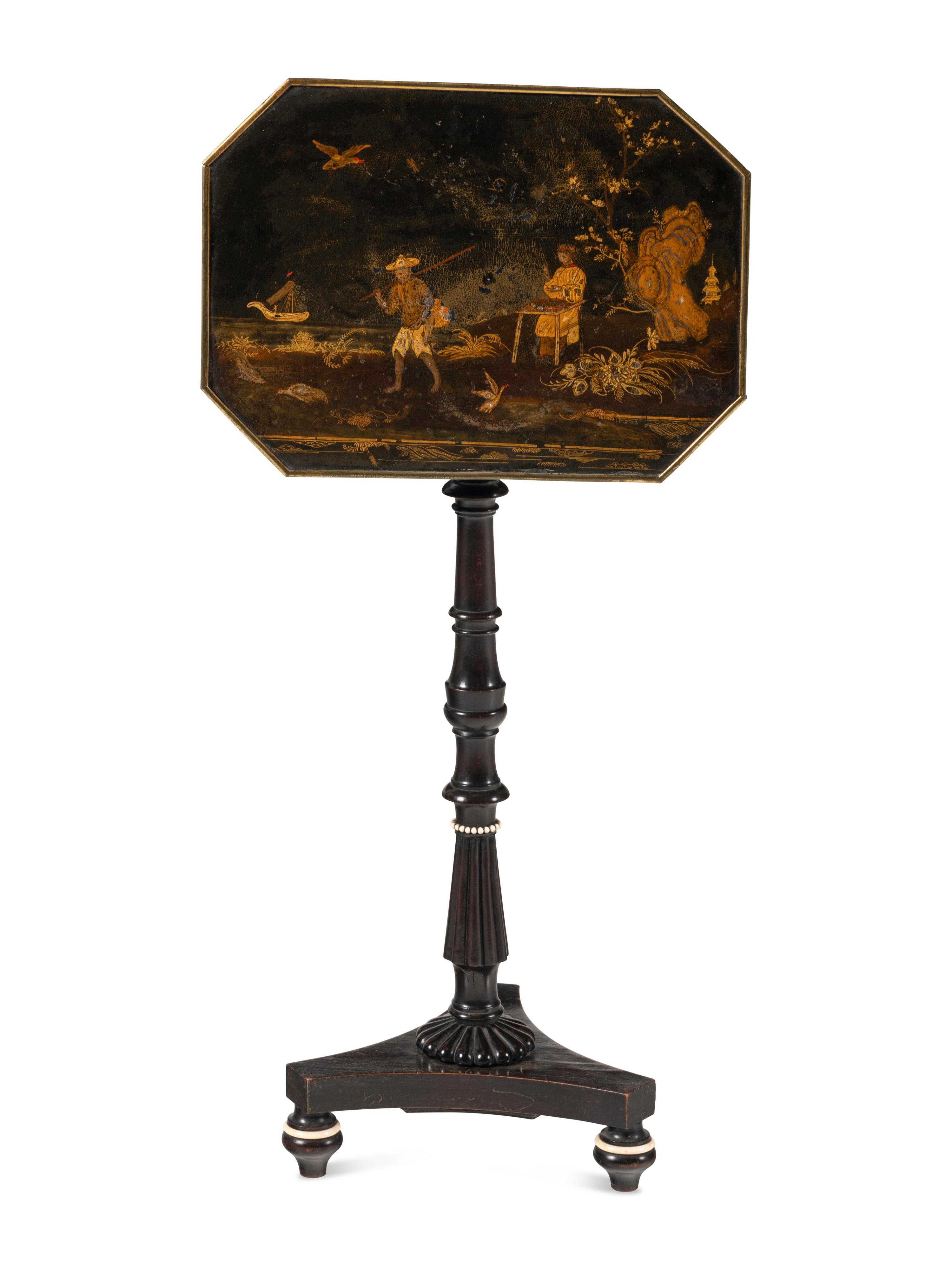 A Regency Black and Gilt-Japanned Tilt-Top Tea Table