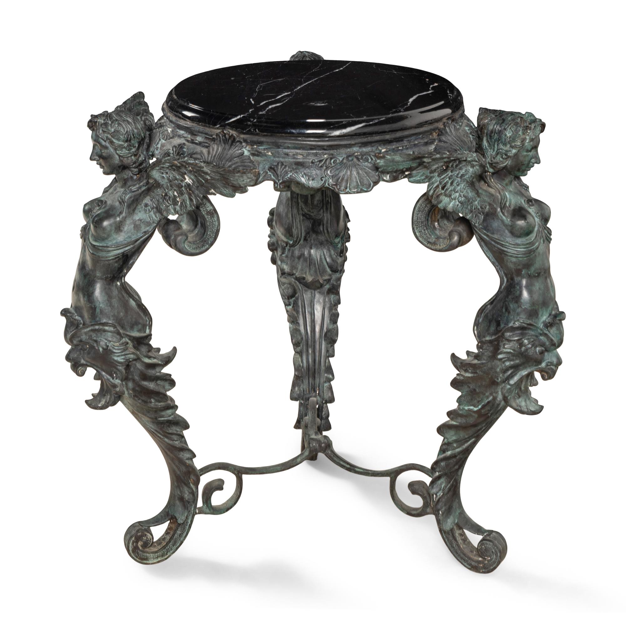 A Patinated Bronze and Marble Center Table