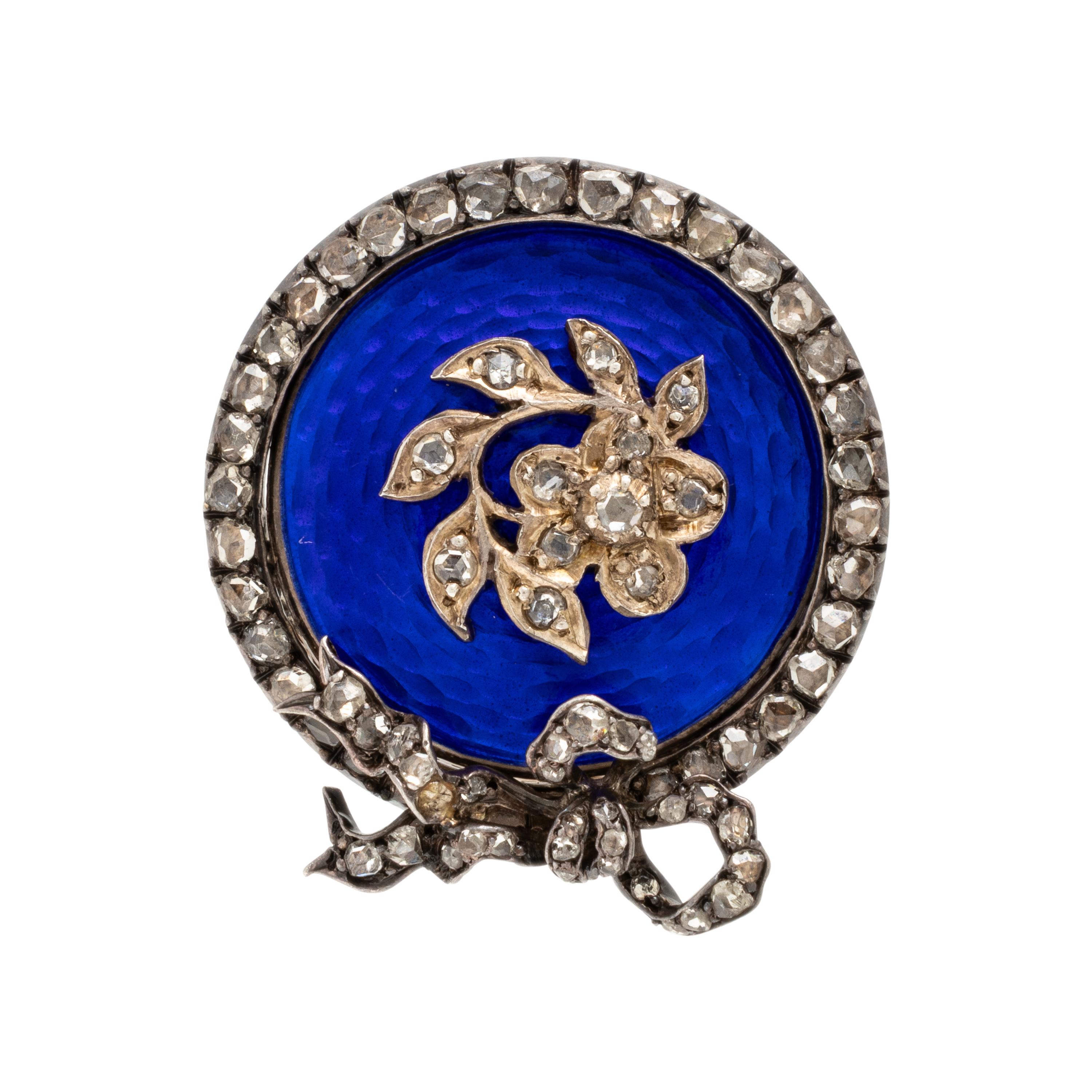 Victorian, Enamel, Diamond, and Silver-Topped Gold Brooch