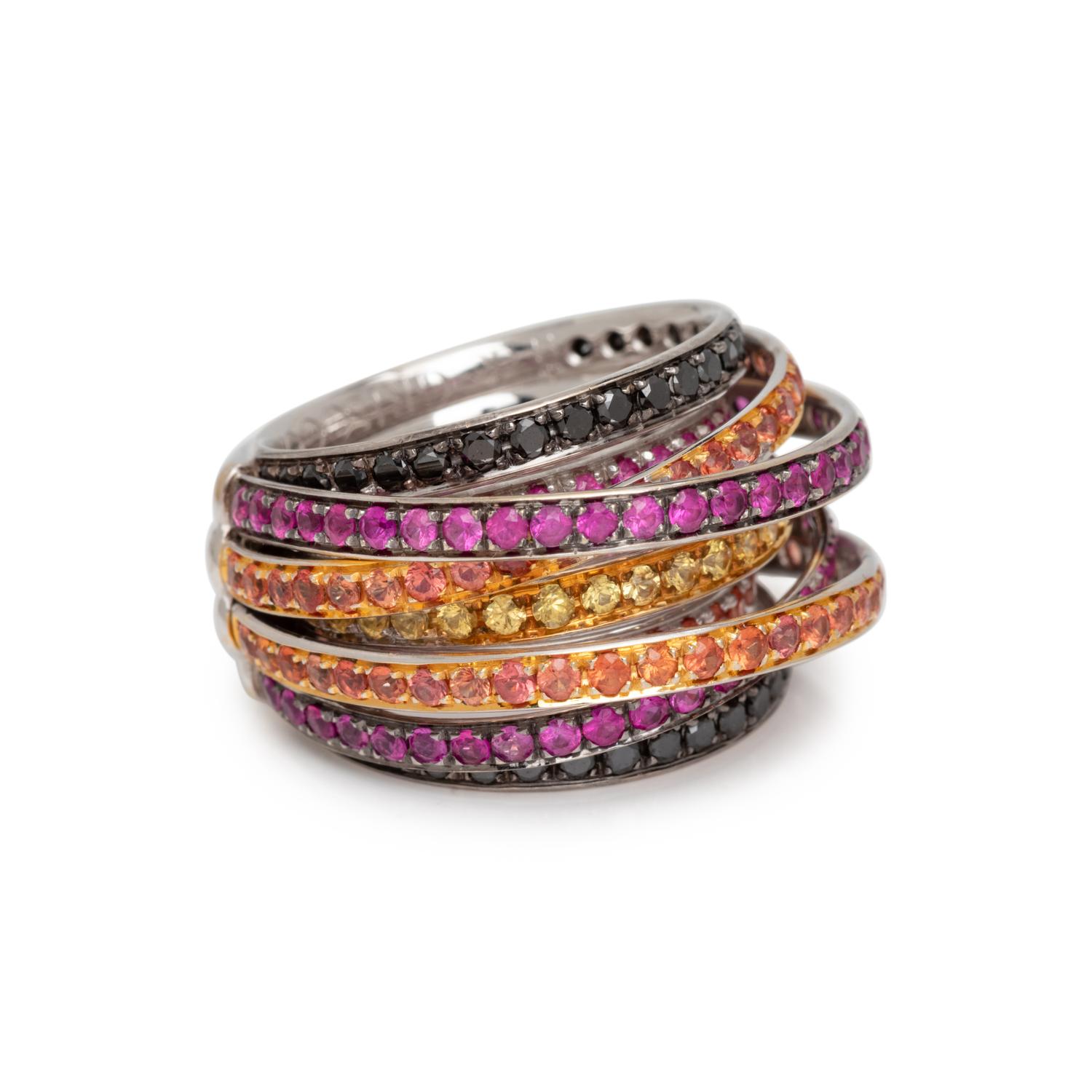 DE GRISOGONO, MULTICOLOR SAPPHIRE AND BLACK DIAMOND 'ALLEGRA' RING
