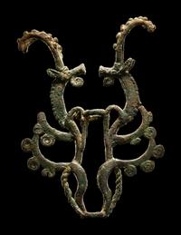 A Luristan Bronze Standard Finial with Two Ibexes