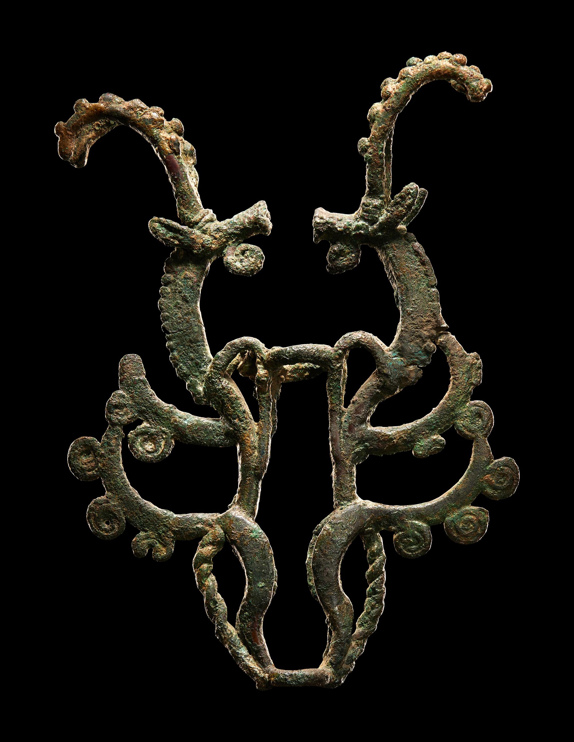 A Luristan Bronze Standard Finial with Two Ibexes