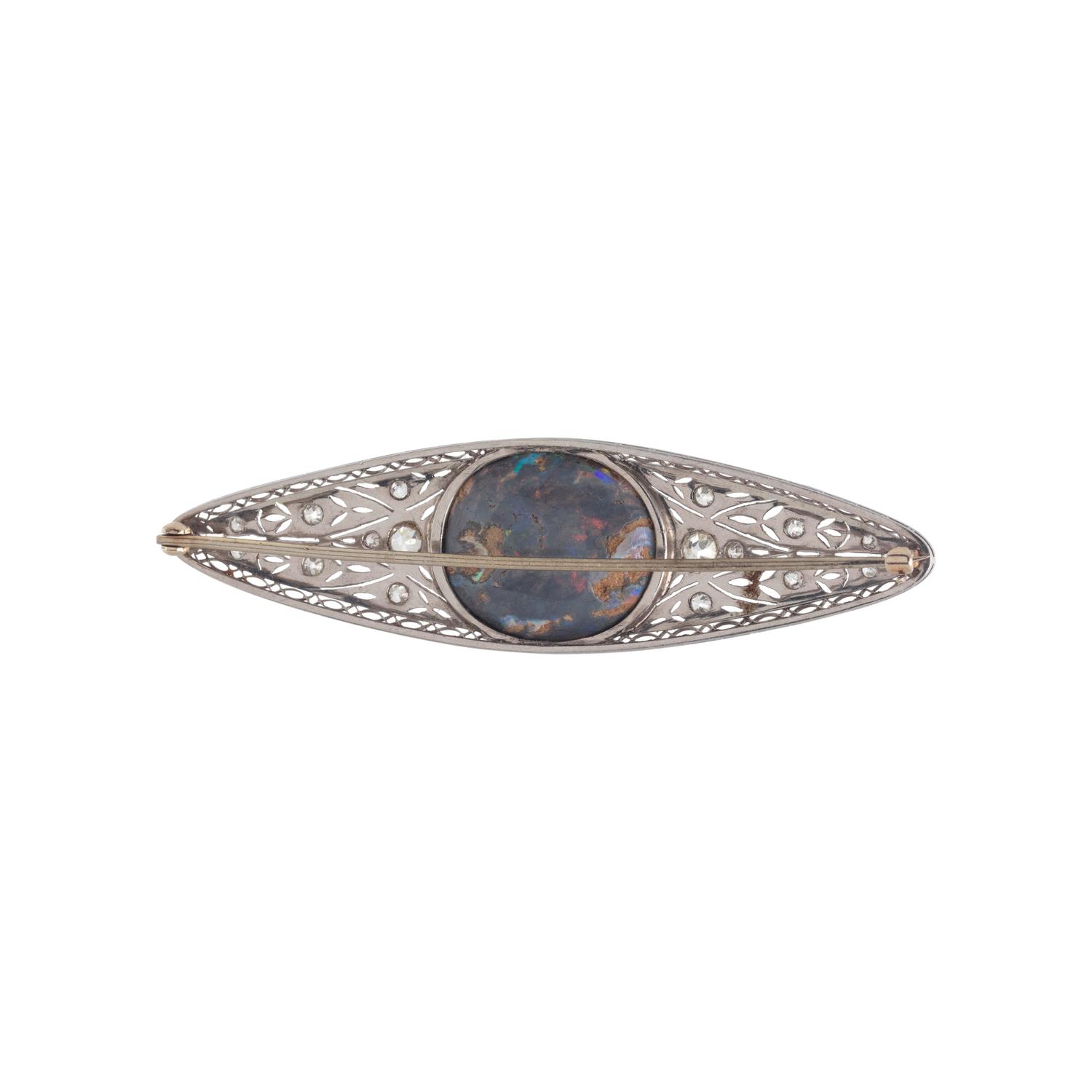 ART DECO, BLACK OPAL AND DIAMOND BROOCH