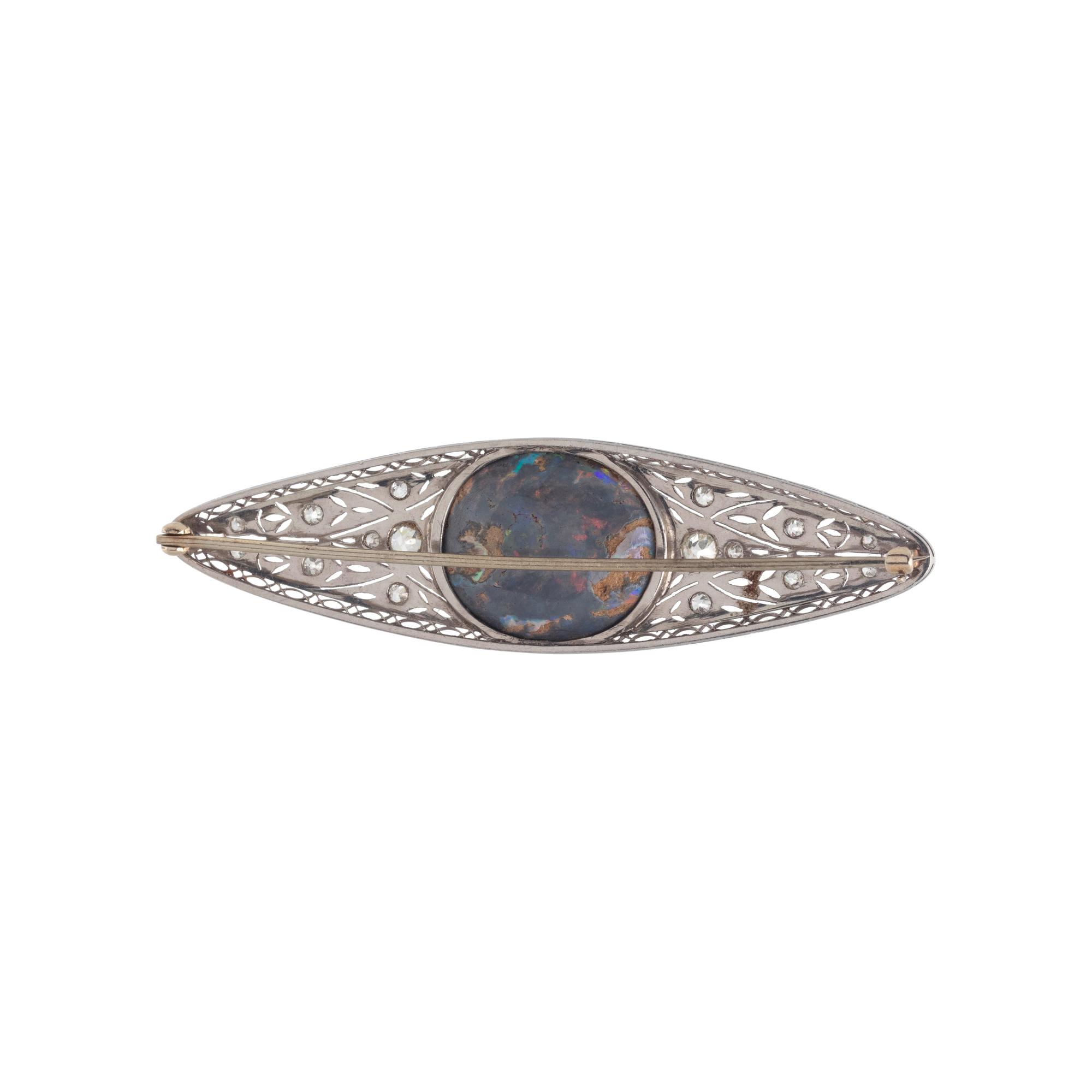 ART DECO, BLACK OPAL AND DIAMOND BROOCH