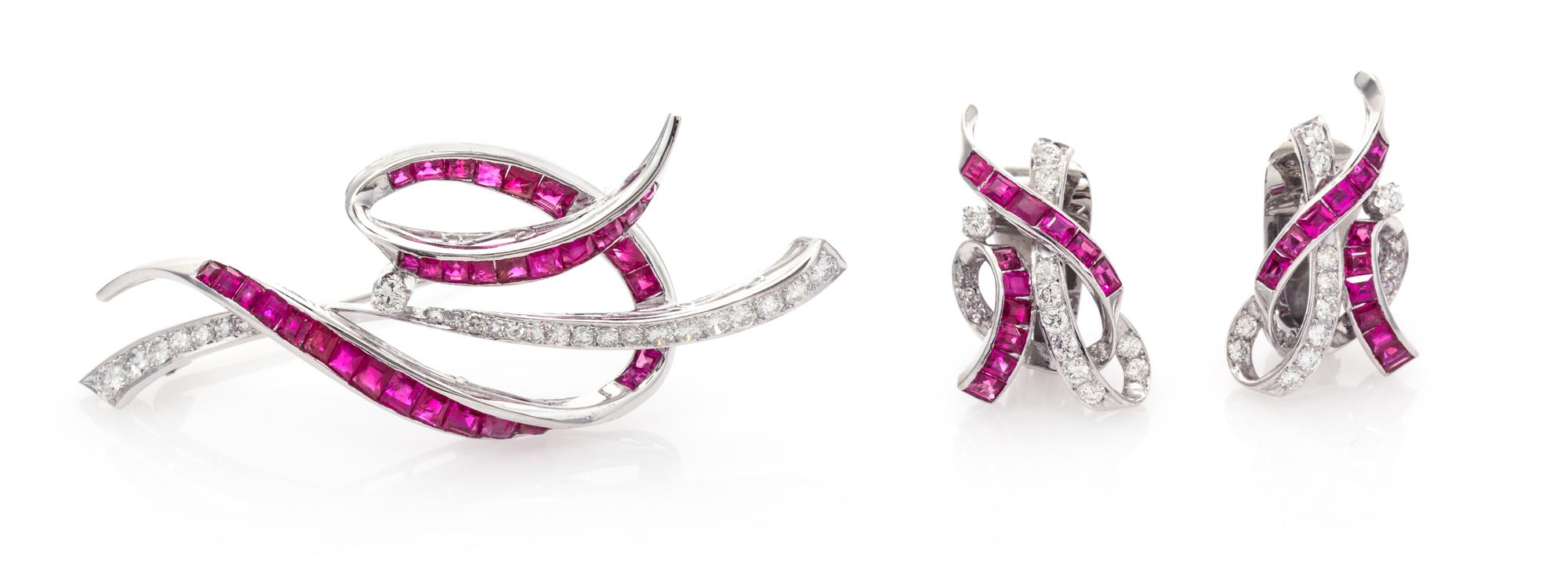 A Platinum, Ruby and Diamond Demi-Parure, 15.50 dwts.
