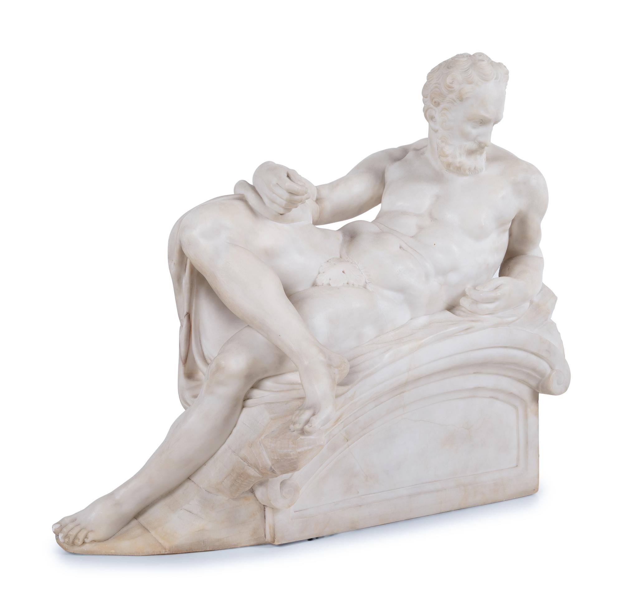 A Pair of Carved Alabaster Figures of Dusk and Dawn , After Michelangelo from The Tomb of Lorenzo de Medici