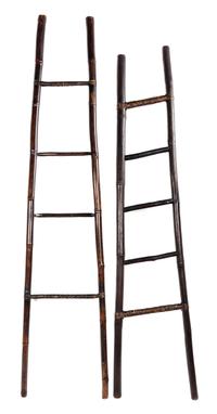 A Pair of Rattan and Ebonized Faux Bamboo Ladders Height of first 83 inches. — 20TH CENTURY