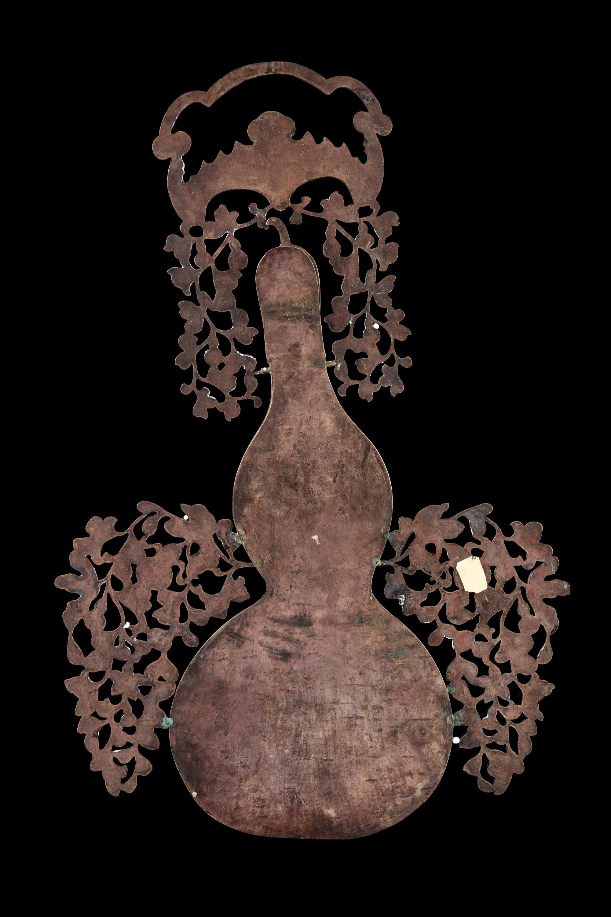 A Jade and Hardstone Embellished Silver Mounted Gourd-Form Wall Vase