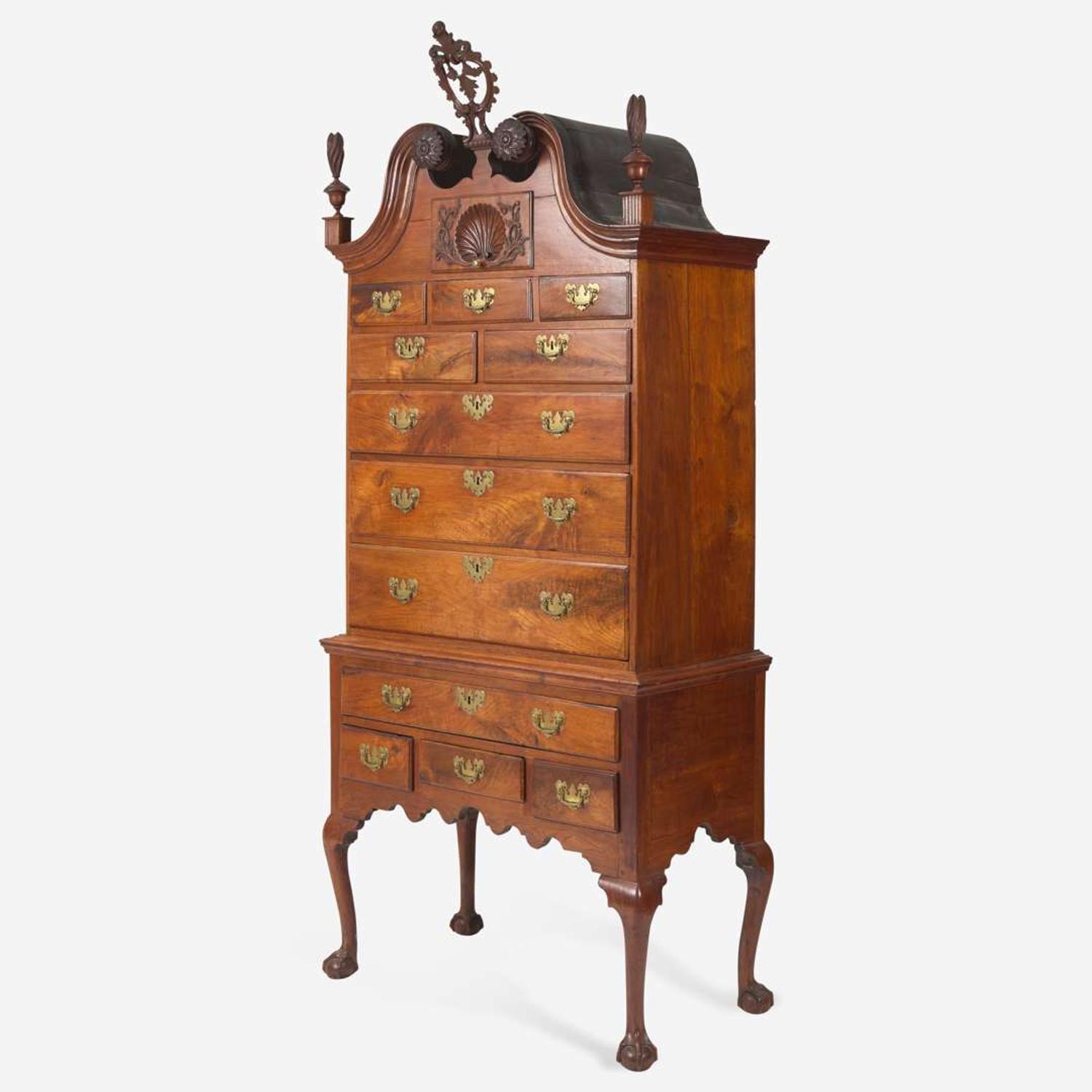 A Chippendale carved walnut high chest of drawers Southeastern Pennsylvania, circa 1770 and later