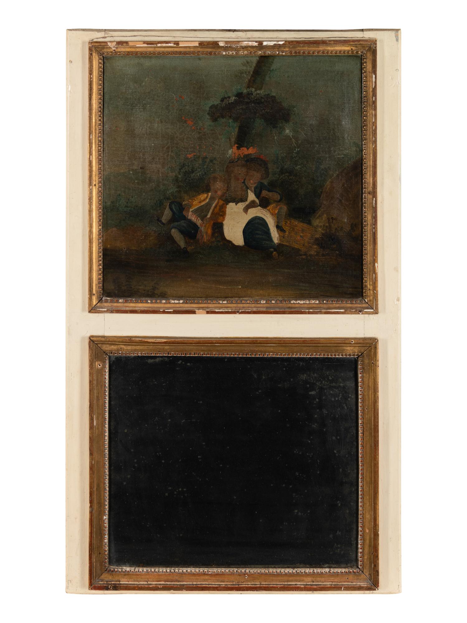 A Federal Style Painted and Parcel Gilt Looking Glass