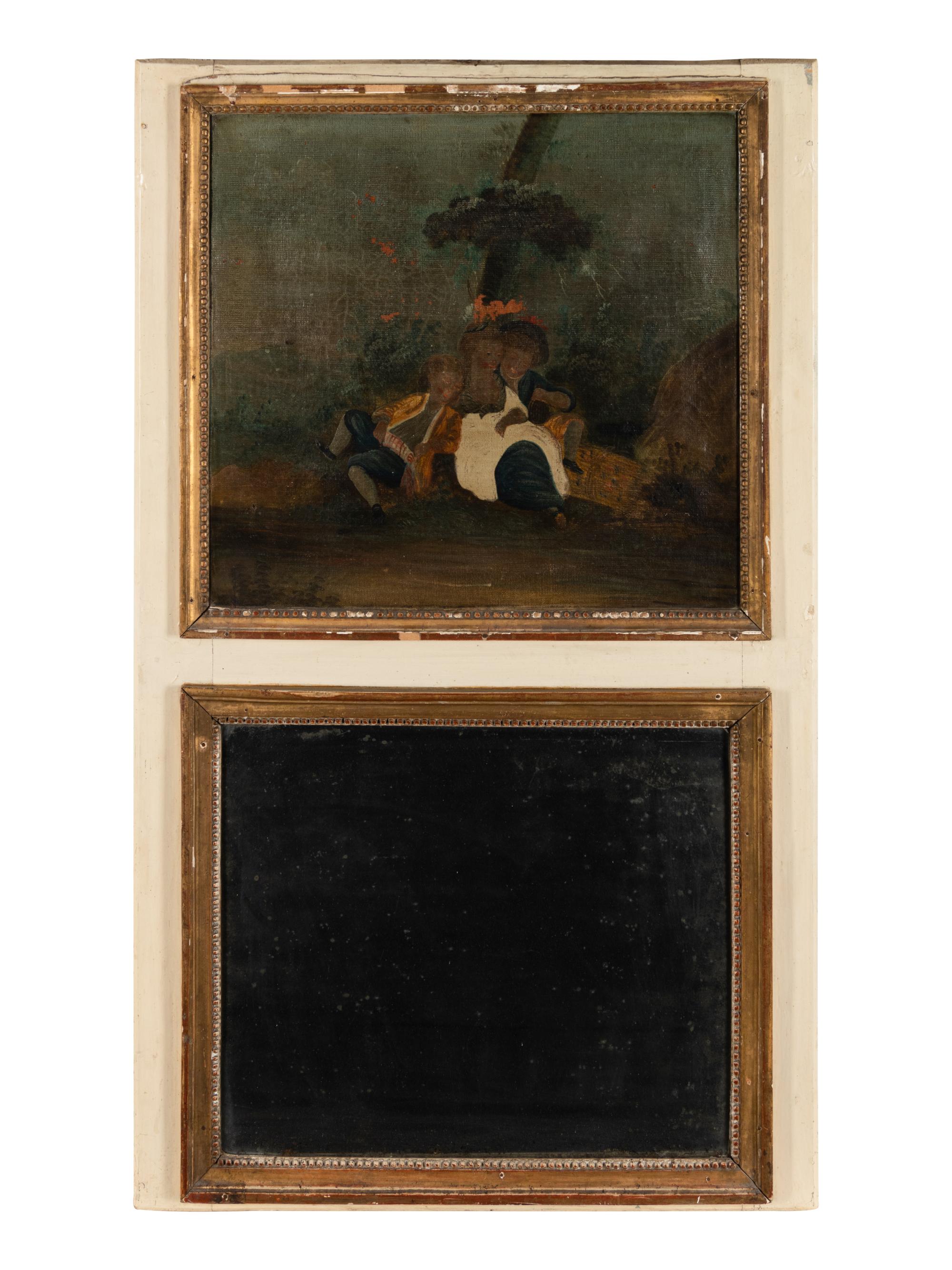 A Federal Style Painted and Parcel Gilt Looking Glass
