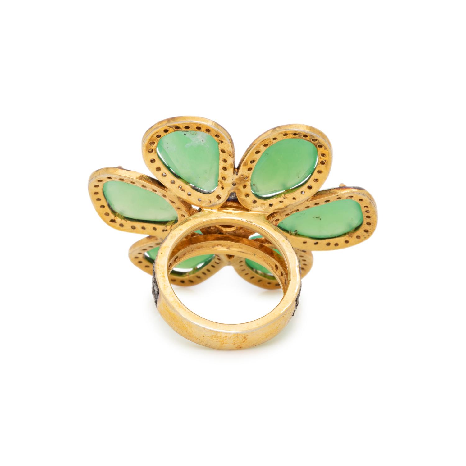 CHRYSOPRASE AND DIAMOND FLOWER RING