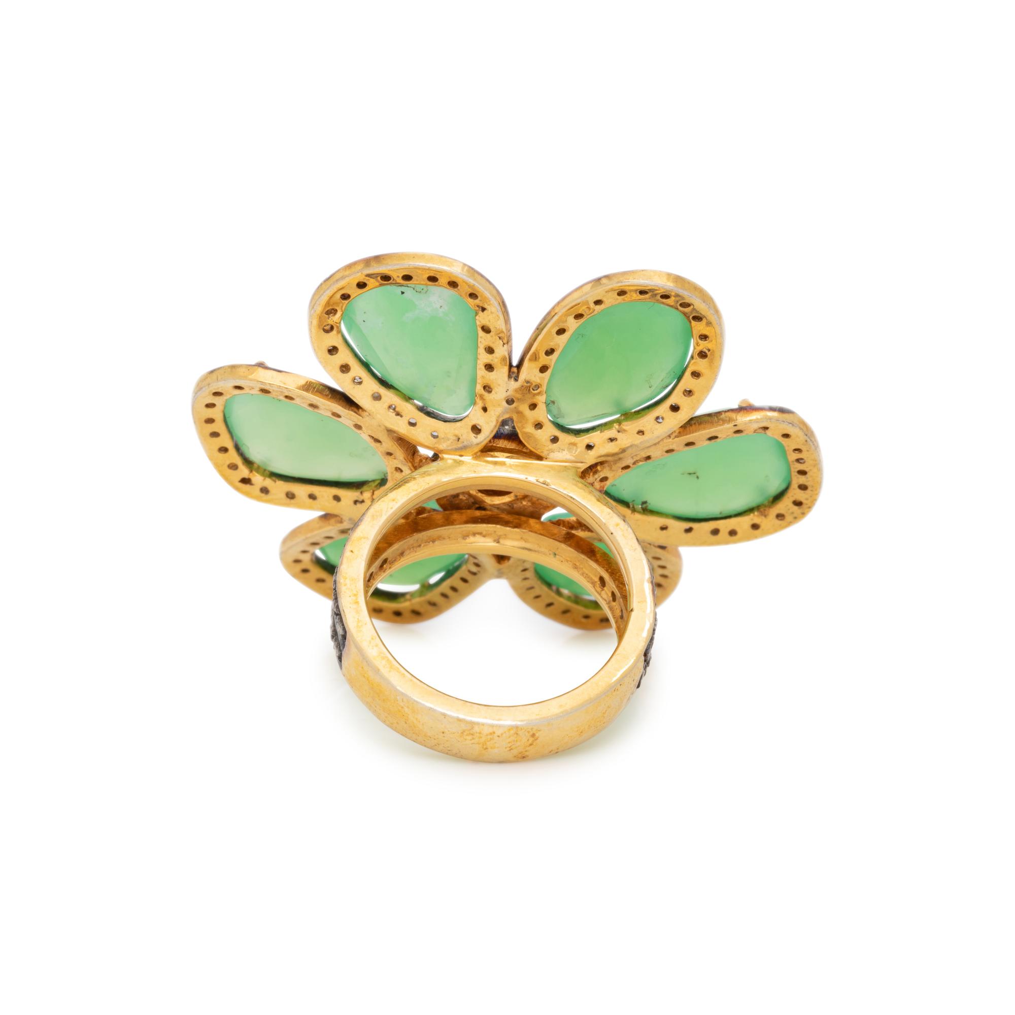 CHRYSOPRASE AND DIAMOND FLOWER RING
