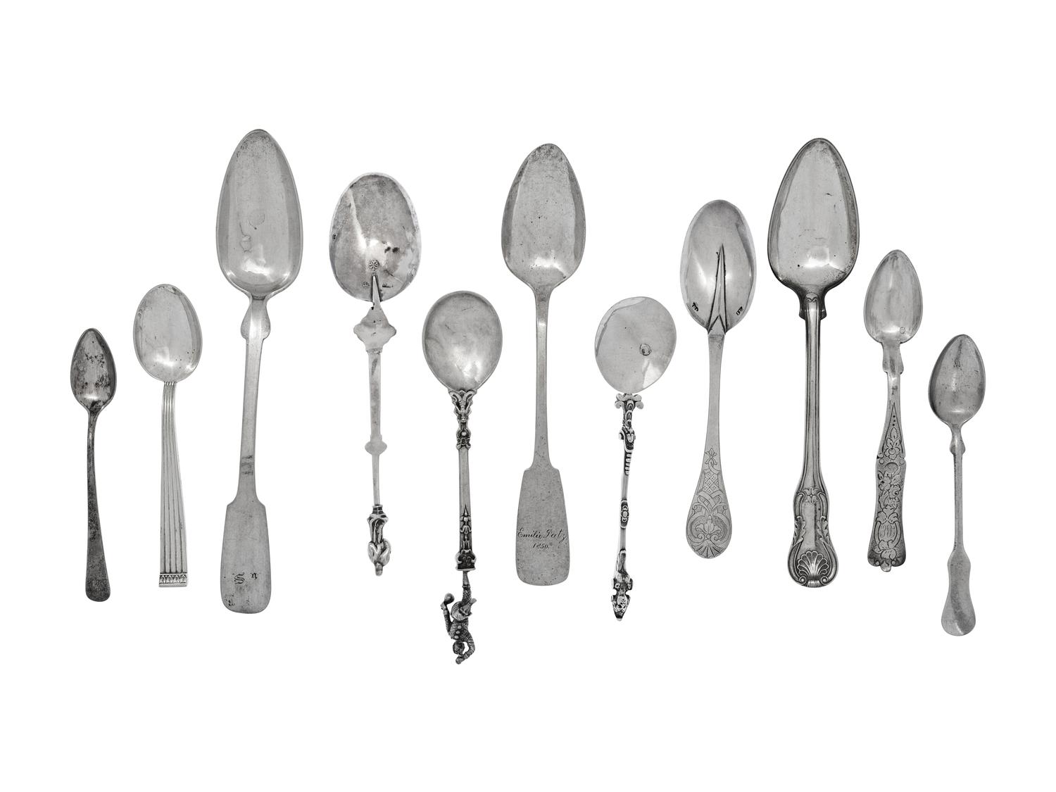 A Large Collection of Continental Silver Flatware Articles