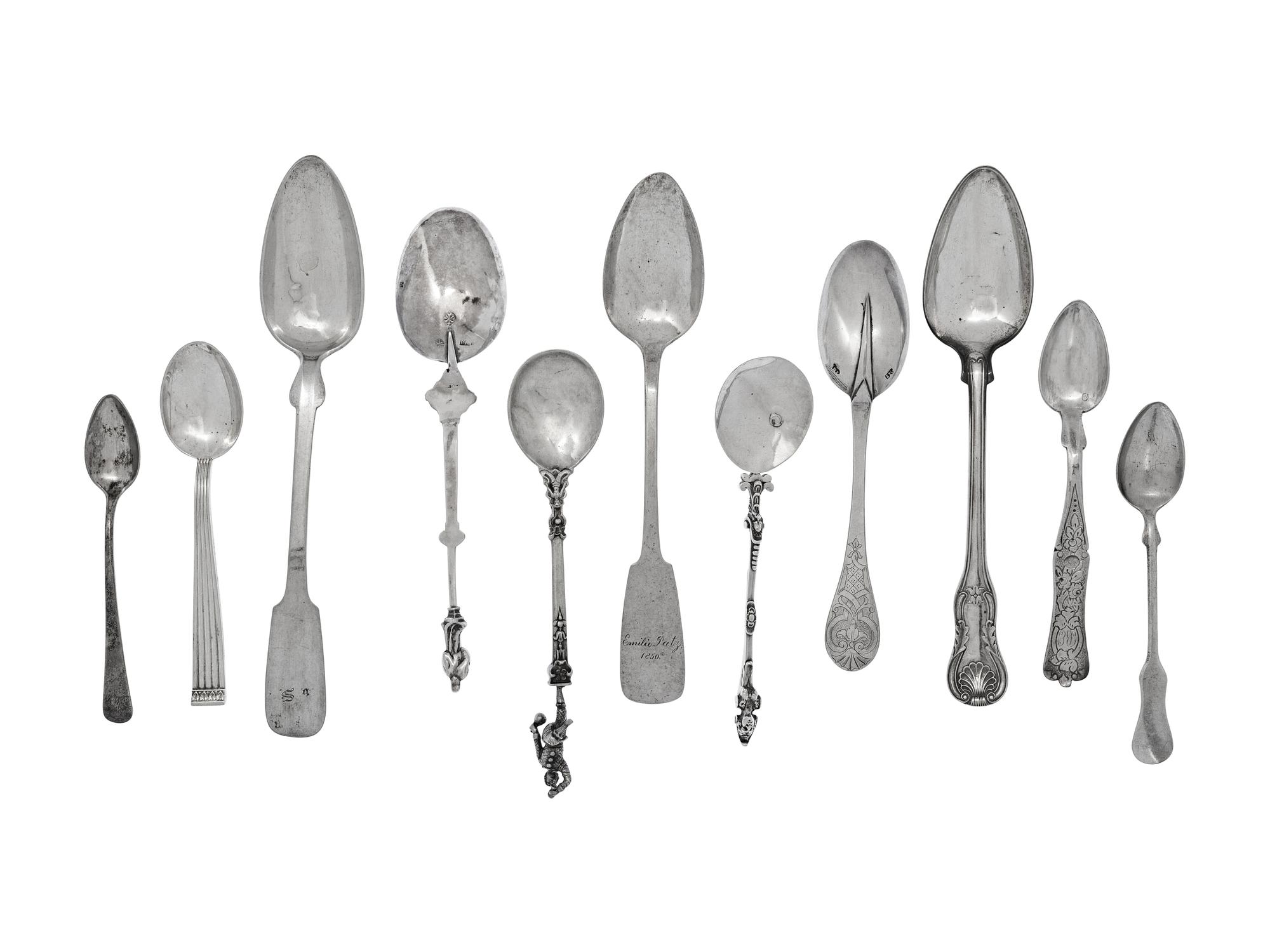 A Large Collection of Continental Silver Flatware Articles