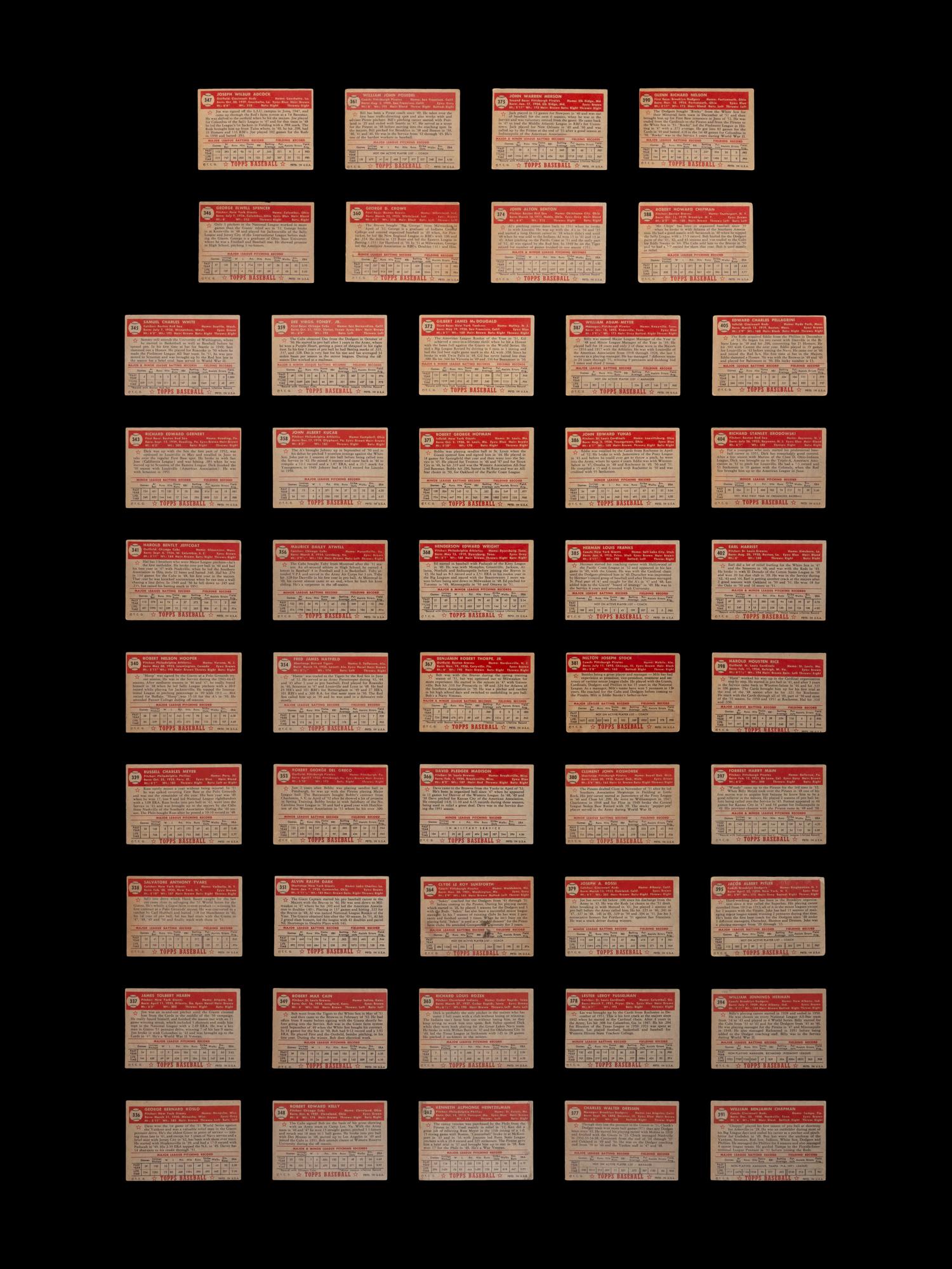 A Near Set of 1952 Topps Baseball Cards (371/407) Featuring Over 60 High Numbers