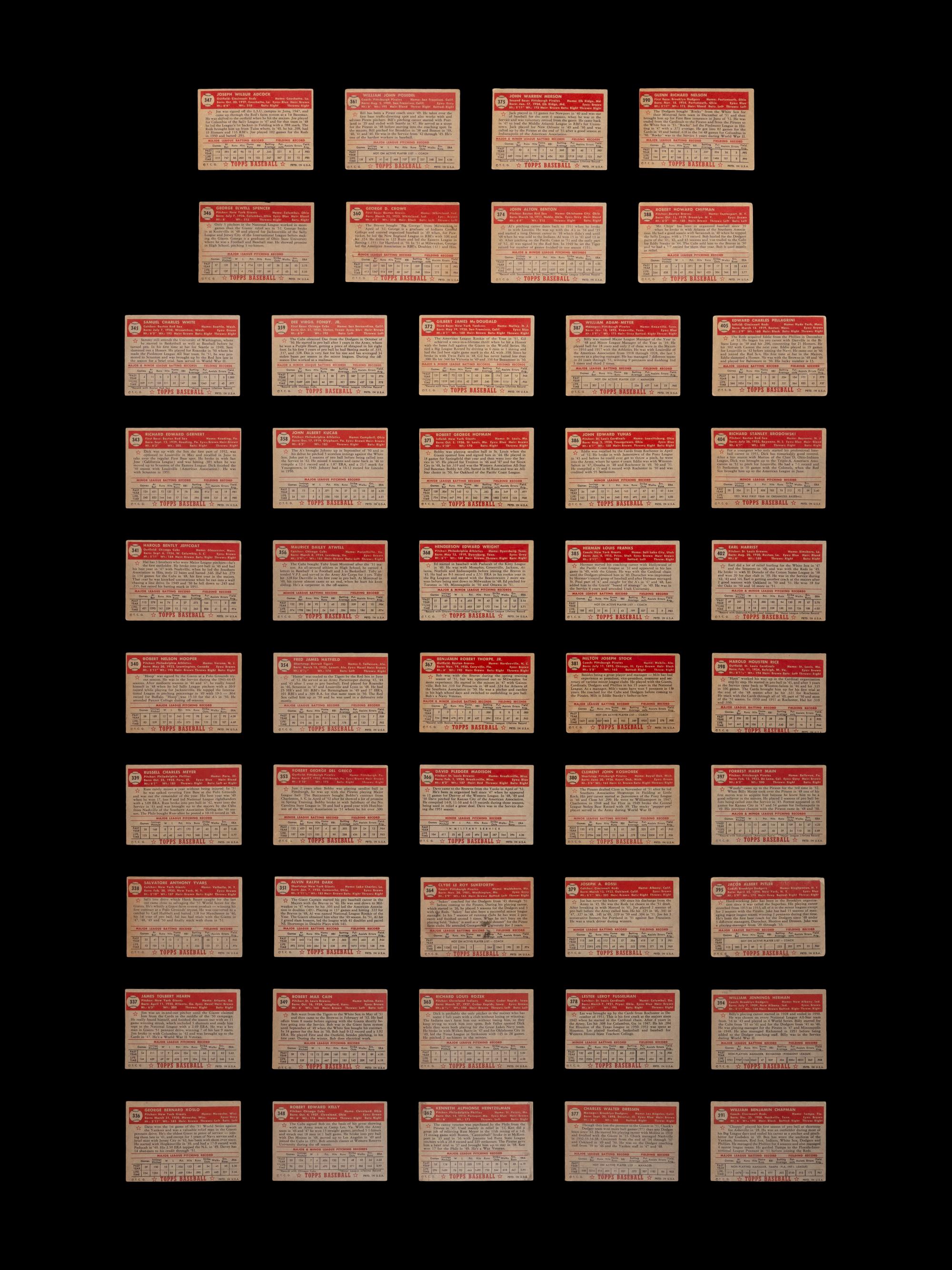A Near Set of 1952 Topps Baseball Cards (371/407) Featuring Over 60 High Numbers