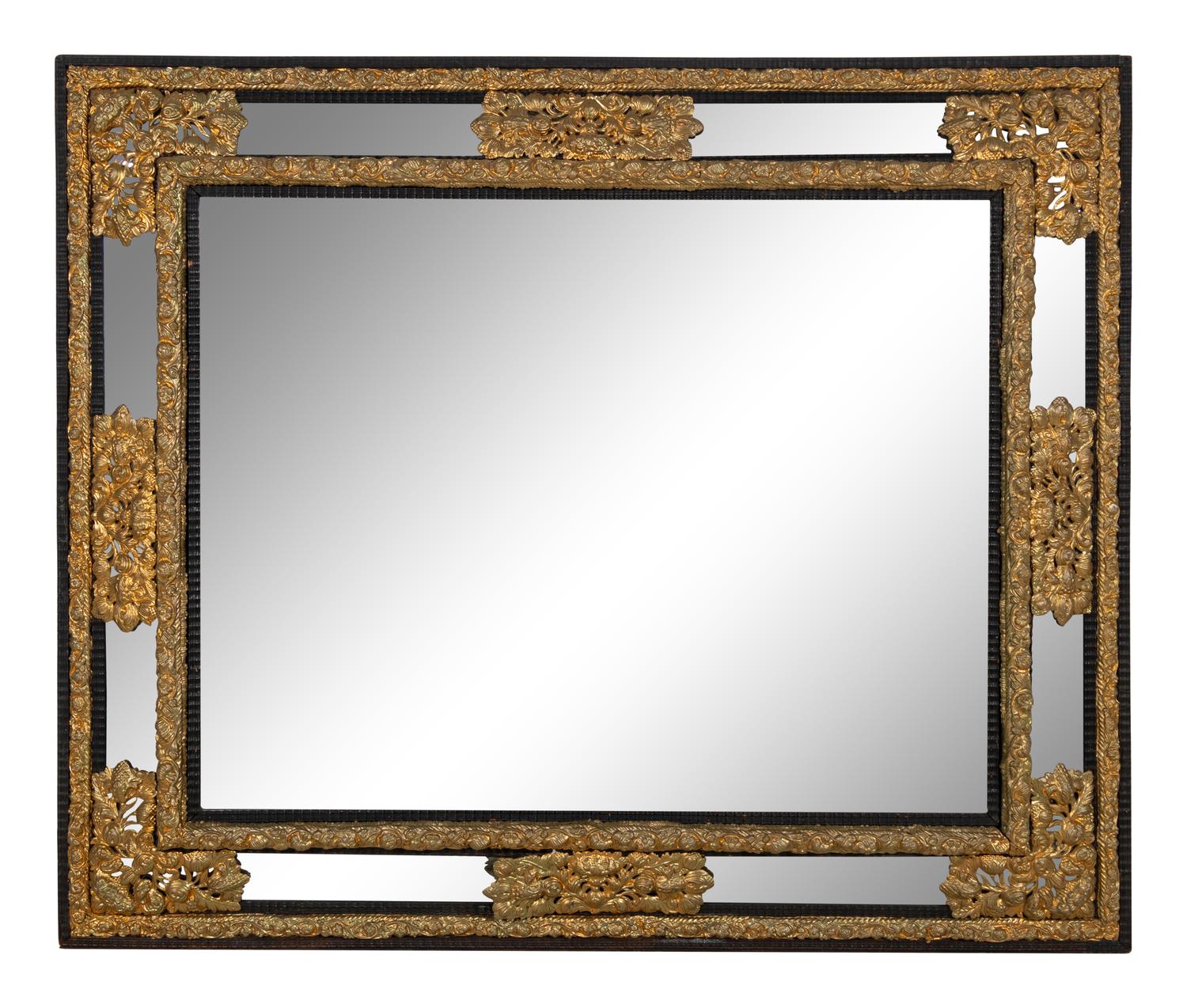 A Flemish Style Gilt Metal Mounted Ripple-Molded Mirror