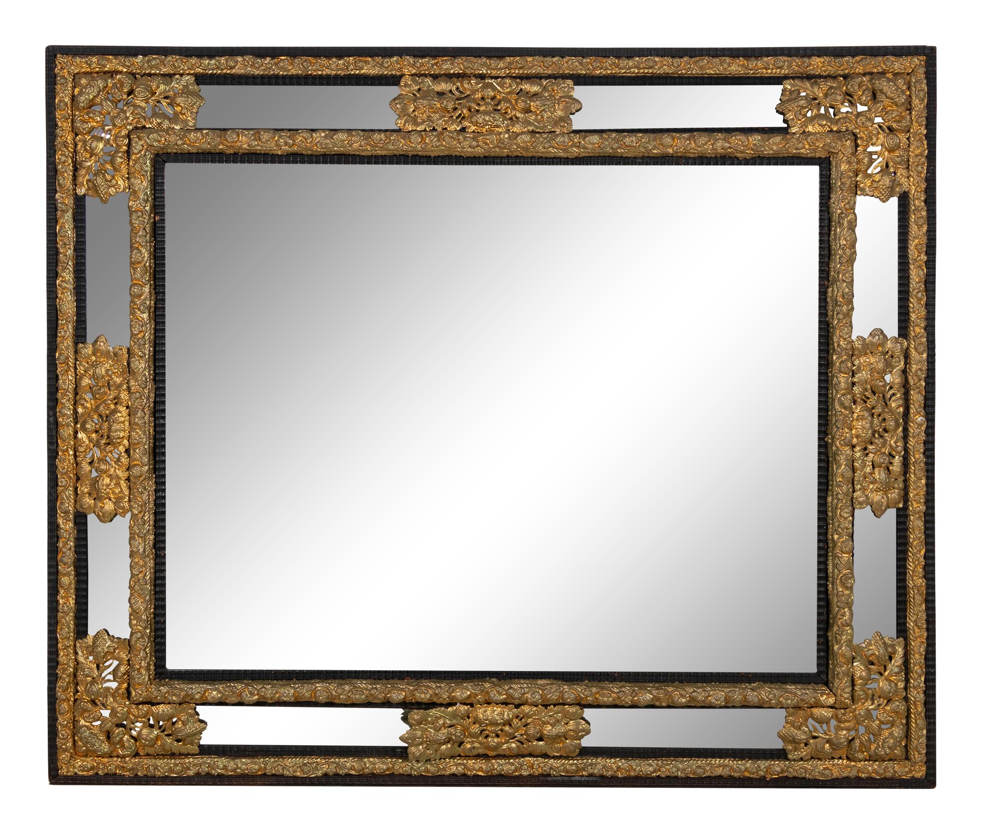 A Flemish Style Gilt Metal Mounted Ripple-Molded Mirror