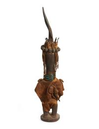 Two Luba Wood Figures with a Carved Animal Horn