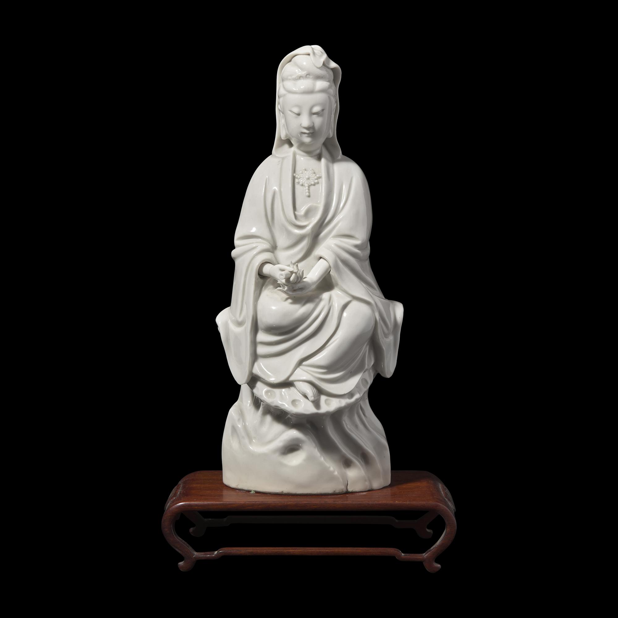 A Chinese Blanc de Chine Porcelain Figure of Guanyin, Late Qing-Republic Period 清末-民国 德化白瓷观音