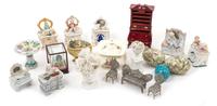 A Collection of Miniature Porcelain Boxes Height of first 3 inches.