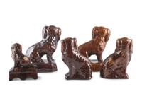 Five Rockingham Glaze Spaniel Figures