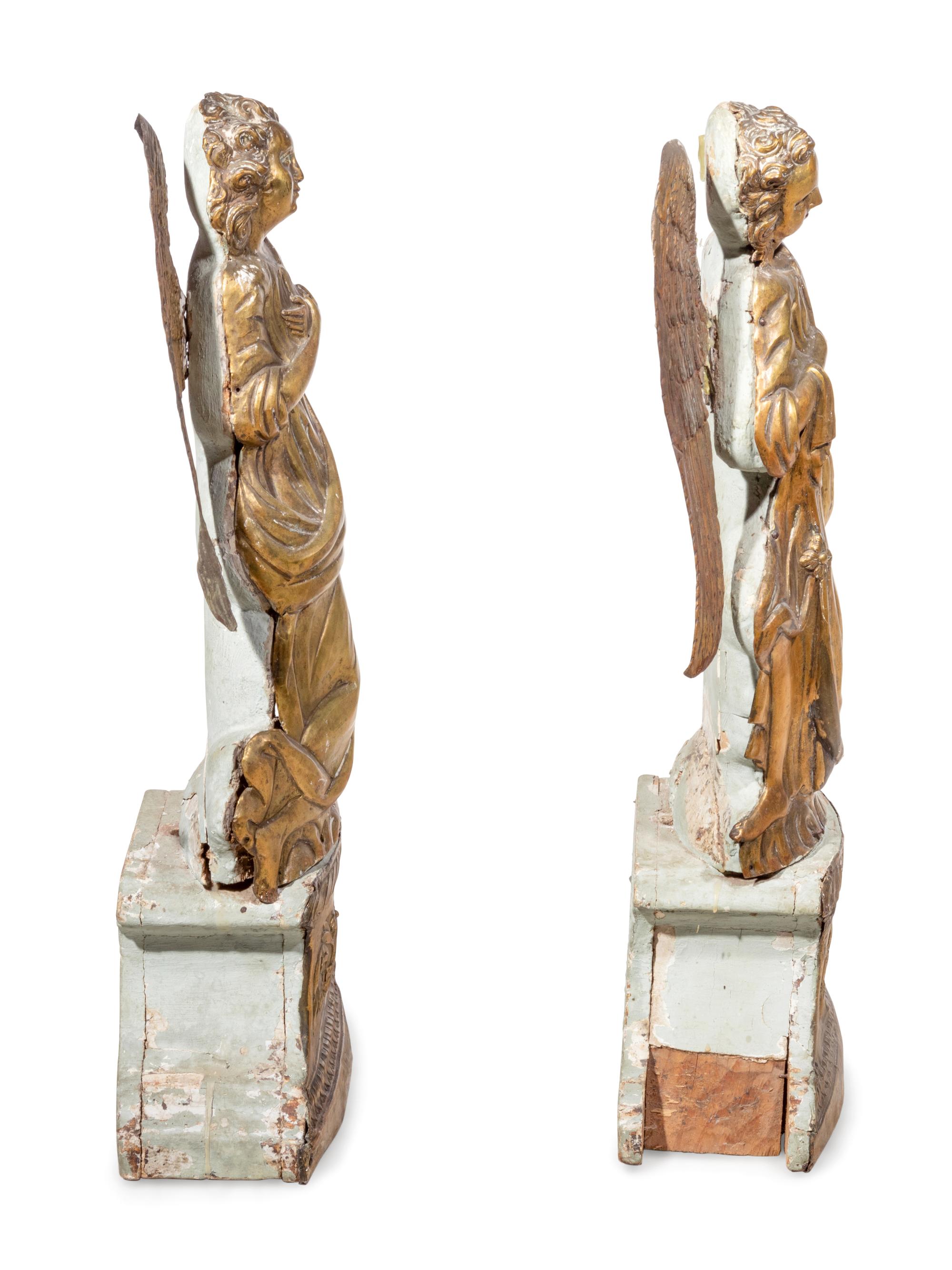 A Pair of Italian Gilt Metal Clad Angels