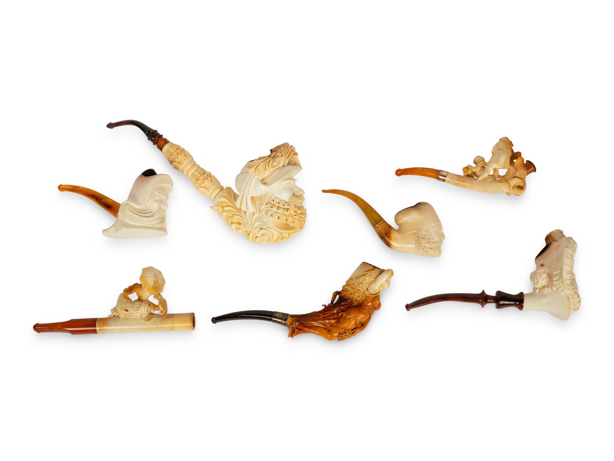 A Group of Seven Carved Meerschaum Pipes