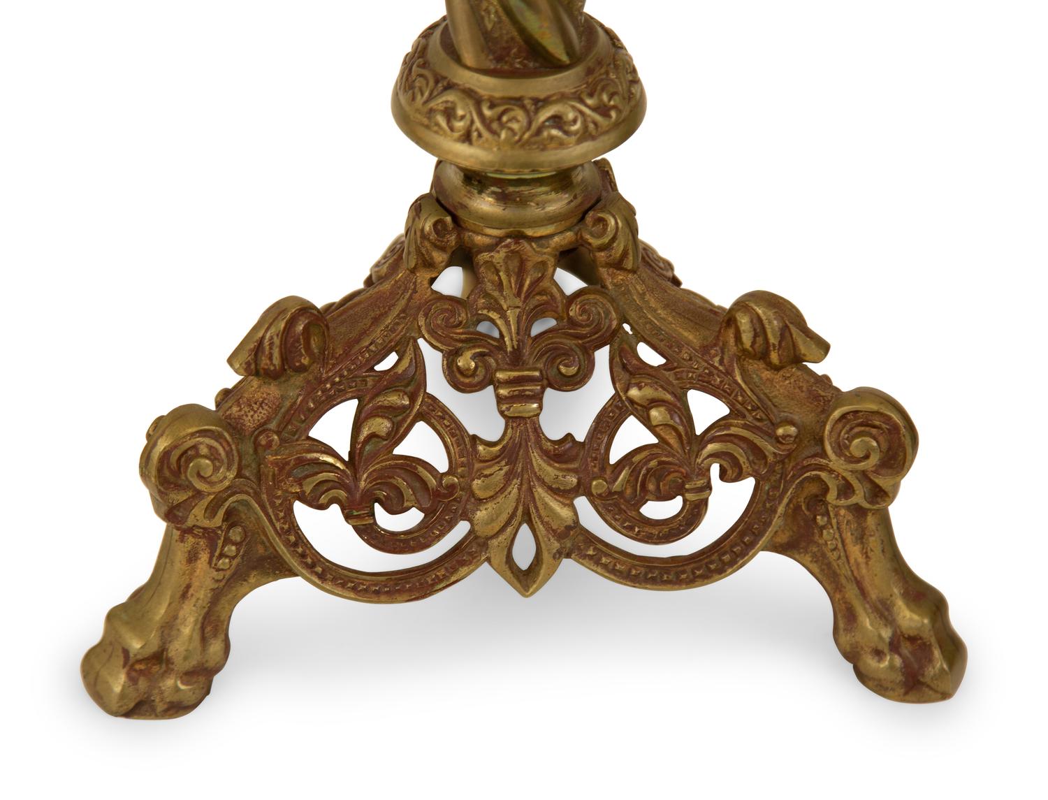 A Pair of Baroque Style Patinated Brass Pricket Sticks Mounted as Lamps