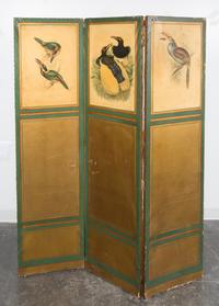 A Victorian Style Painted Floor Screen Height 65 3/4 x width of each panel 17 inches.