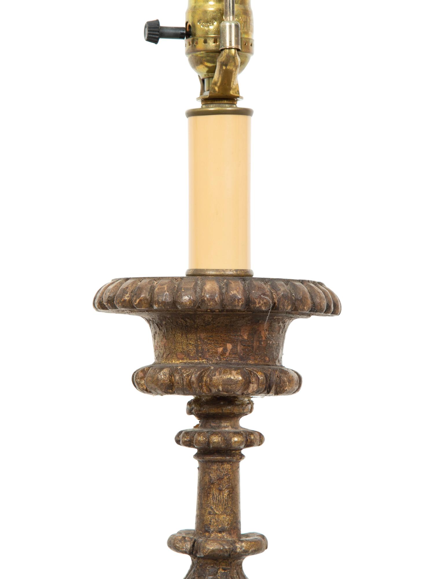 A Pair of Pricket Style Giltwood Table Lamps