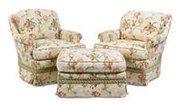 A Group of Silk Upholstered Seating Furniture Length of first 64 inches.