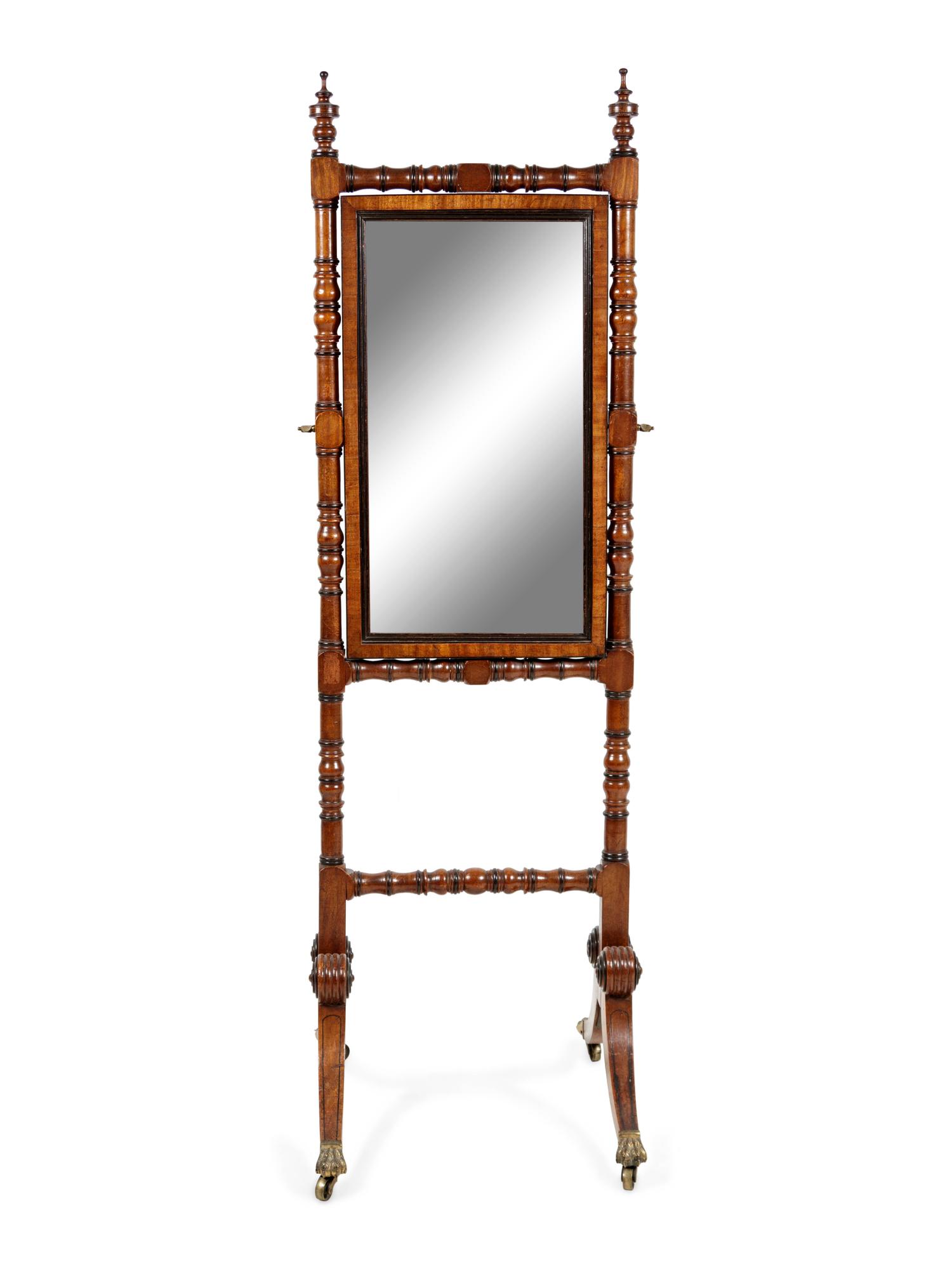 A Regency Mahogany Cheval Mirror