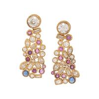TODD REED, YELLOW GOLD, DIAMOND, RUBY AND SAPPHIRE EARRINGS