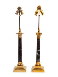 Two Pairs of Glass and Marble Empire Style Lamps