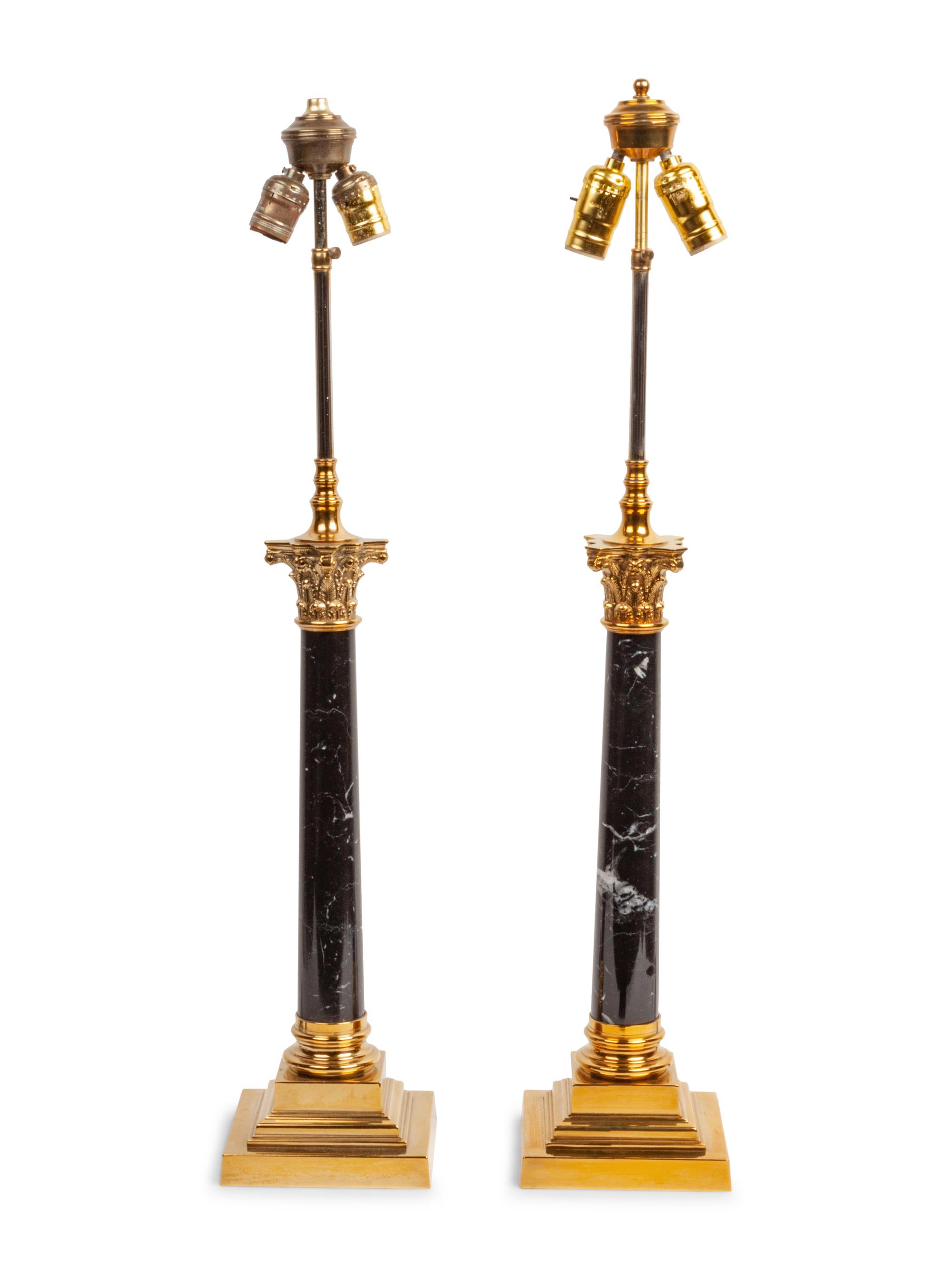 Two Pairs of Glass and Marble Empire Style Lamps