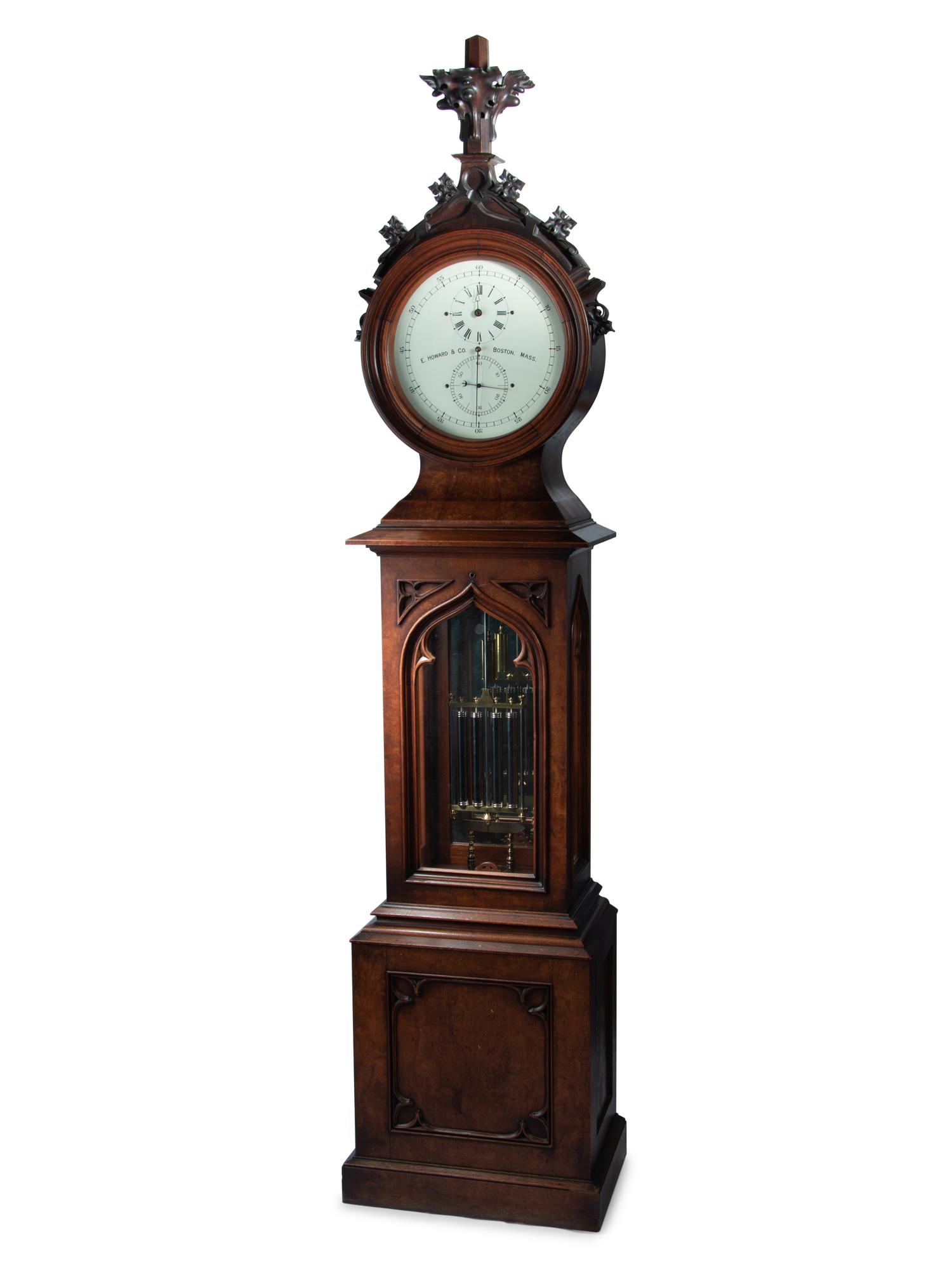A Gothic Revival Carved Mahogany Tall Case No. 24 Astronomical Regulator