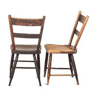 A Set of Four Hitchcock Black Painted and Stencil-Decorated Plank Bottom Side Chairs