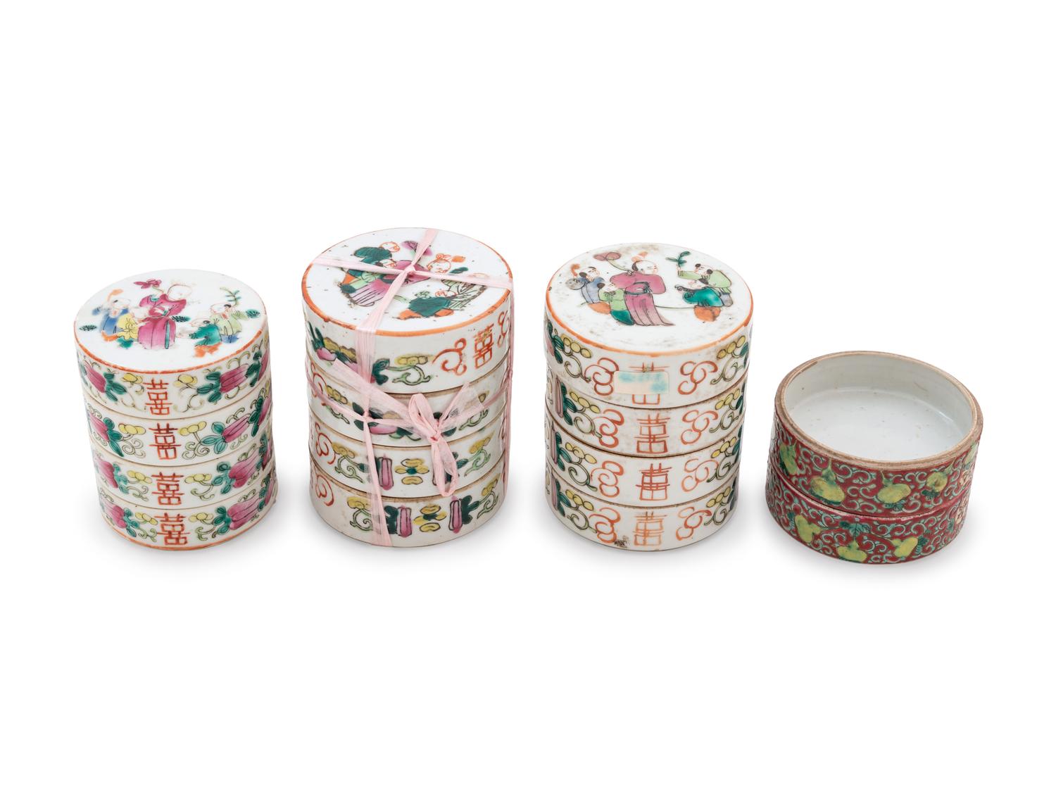 Four Chinese Famille Rose Porcelain Tiered Boxes