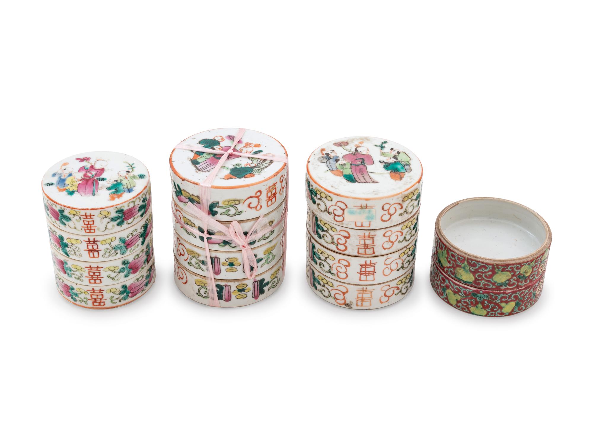 Four Chinese Famille Rose Porcelain Tiered Boxes
