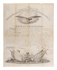 TYLER, John (1790-1862). Partly printed document signed ("John Tyler"), as President, countersigned by William Wilkins (1779-1865), Secretary of War. 26 February 1845.