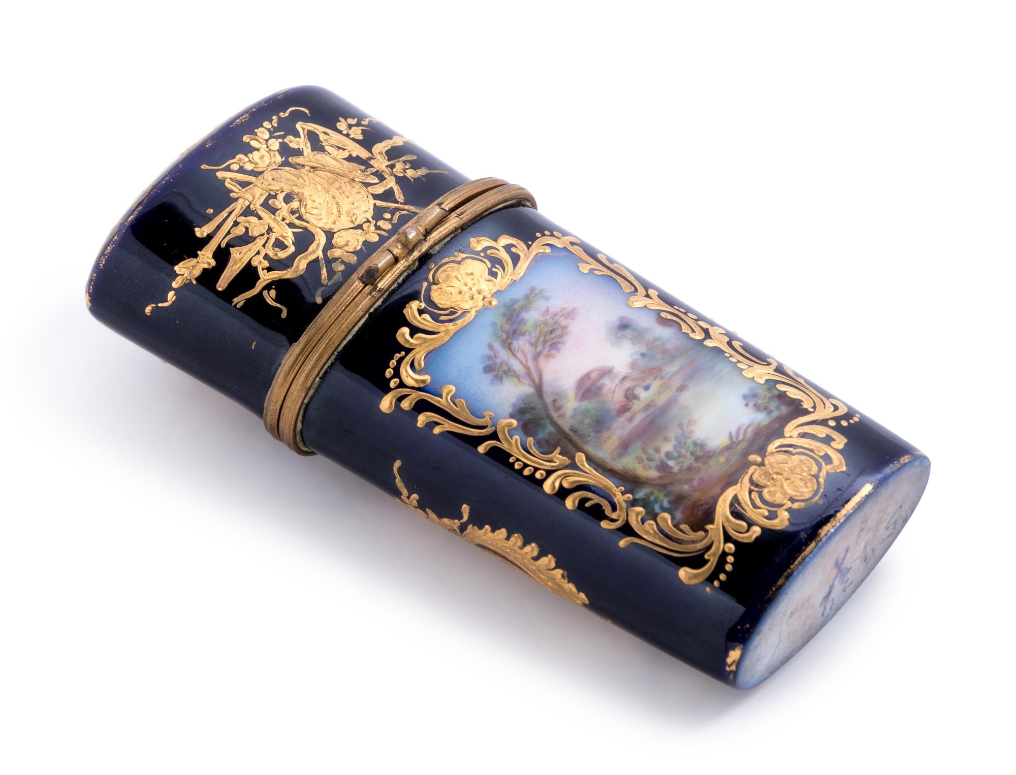 A German Painted and Parcel Gilt Cobalt-Ground Porcelain Nécessaire
