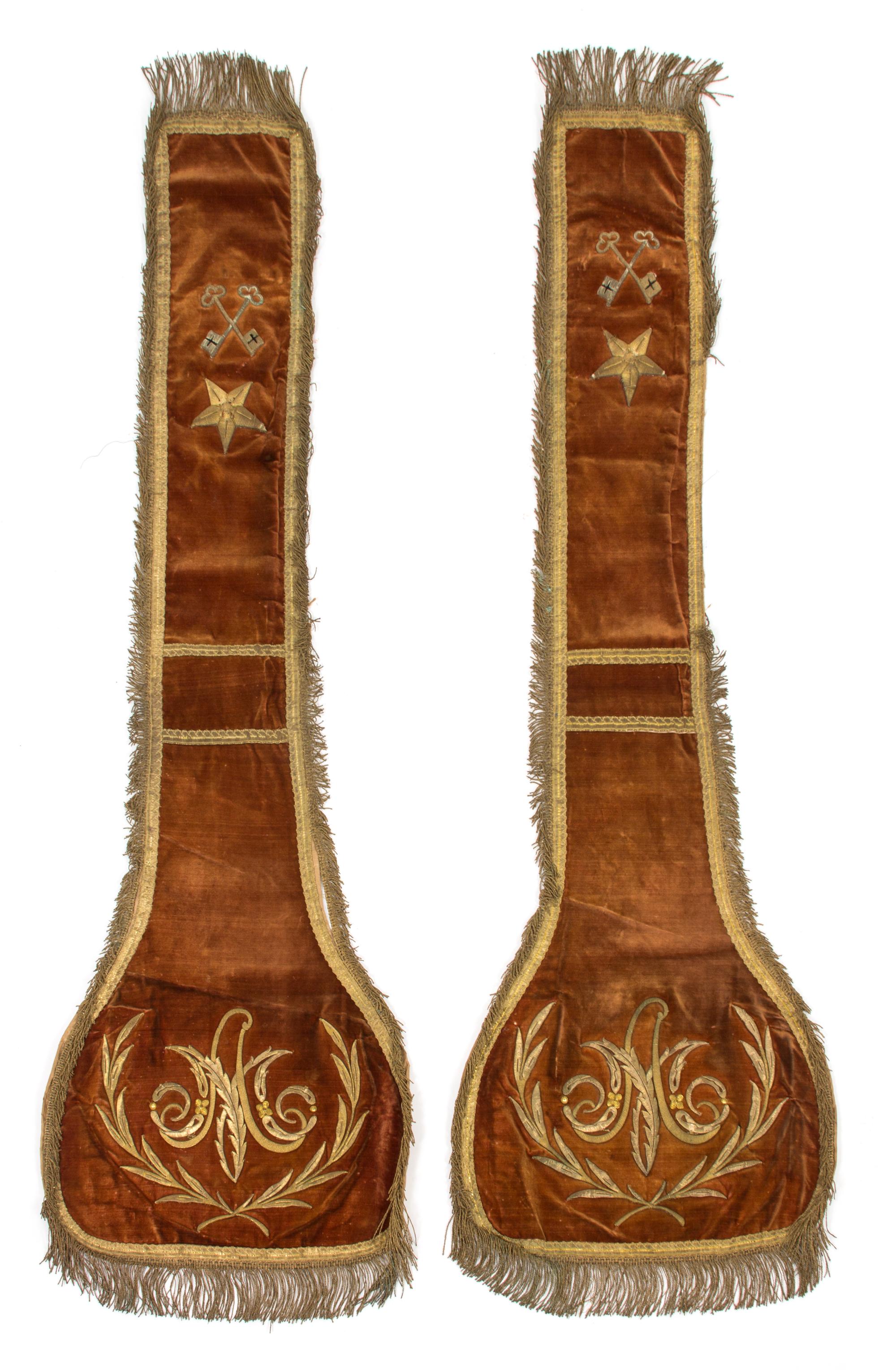 A Pair of Italian Embroidered Velvet Papal Vestments Length 46 inches. — 19TH CENTURY