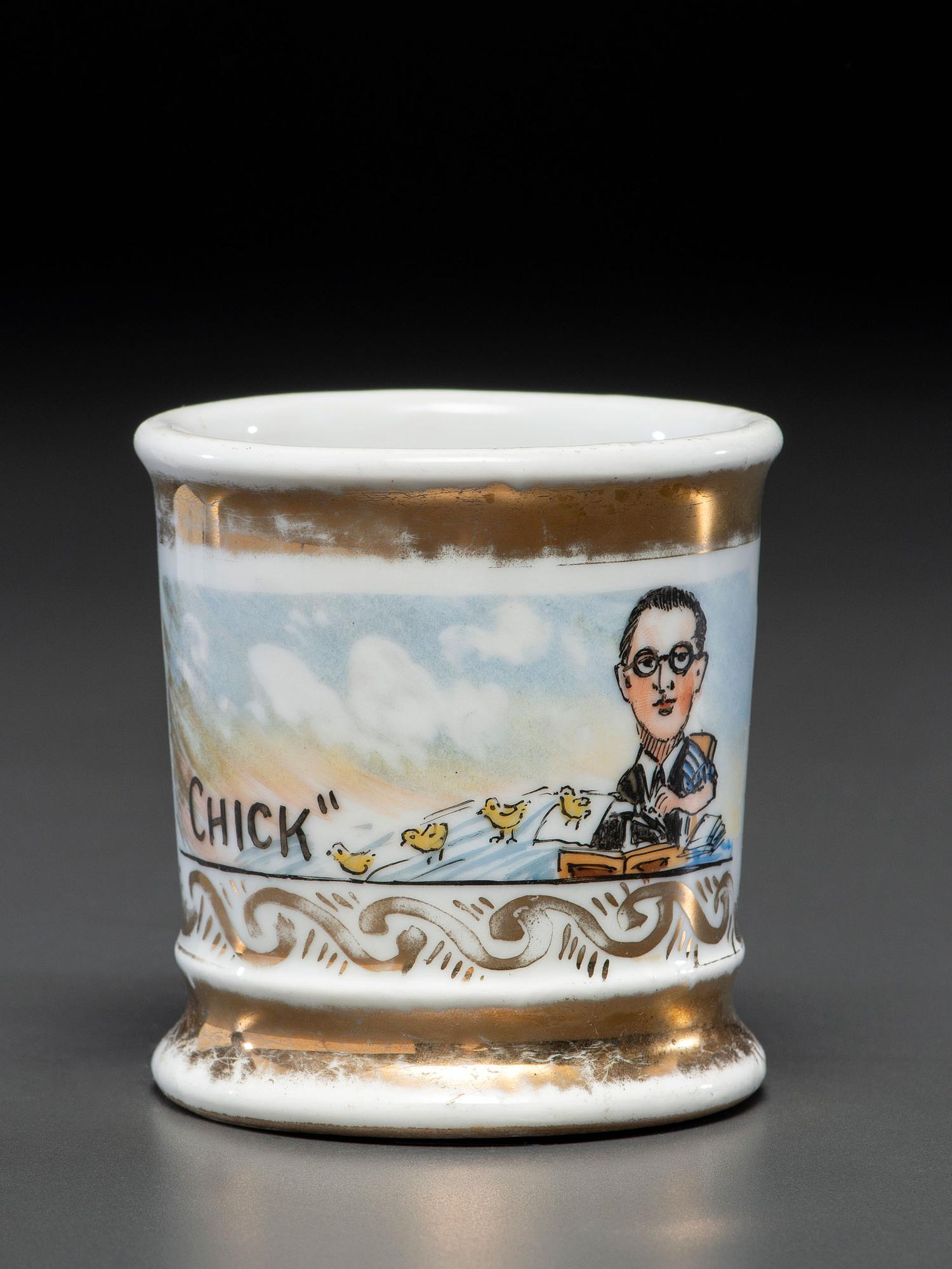 A Porcelain Occupational Shaving Mug Belonging to Sportswriter Chic Feldman of Scranton, Pennsylvania